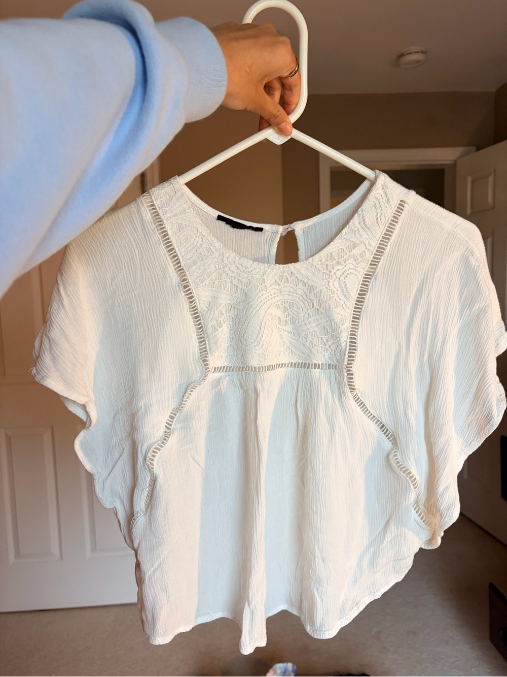Women's White Lace Boho Short Sleeve Blouse